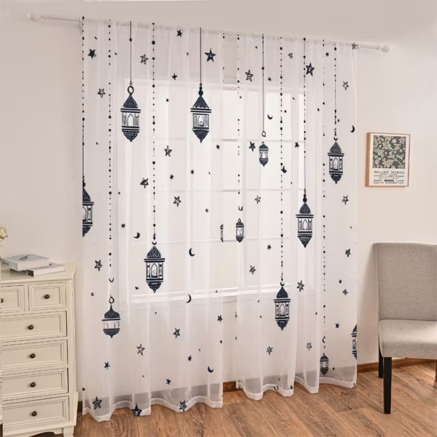 Office Lighting Decor - 2PCS 디지털 프린트 시어 커튼, 딥