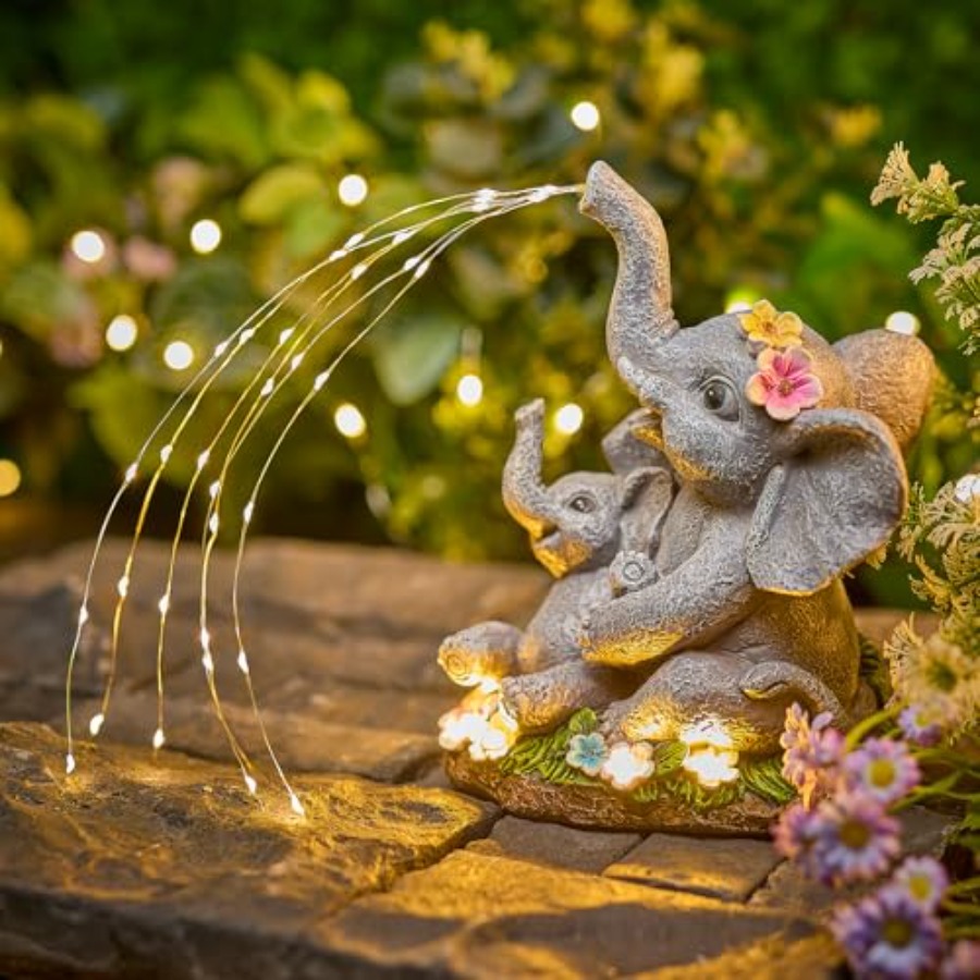 Garden Lighting Decor - 태양광 코끼리 정원 장식 조각상, 다육식물과
