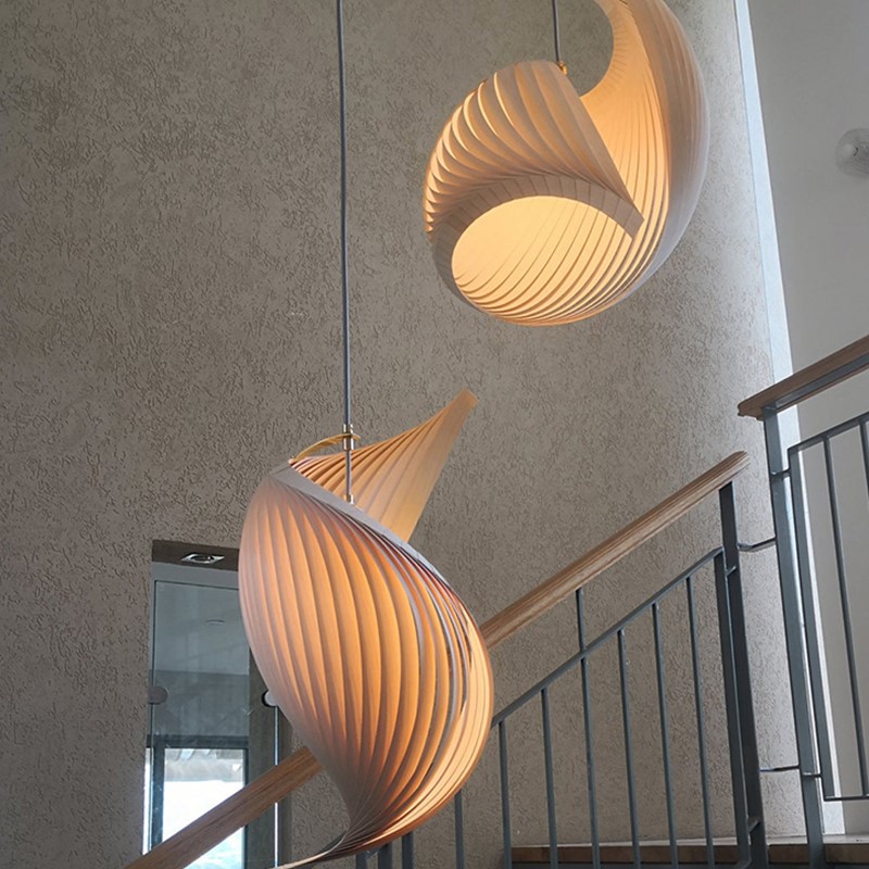 Unique Lighting Decor - 일본의 독특한 나무 LED 펜던트 램프