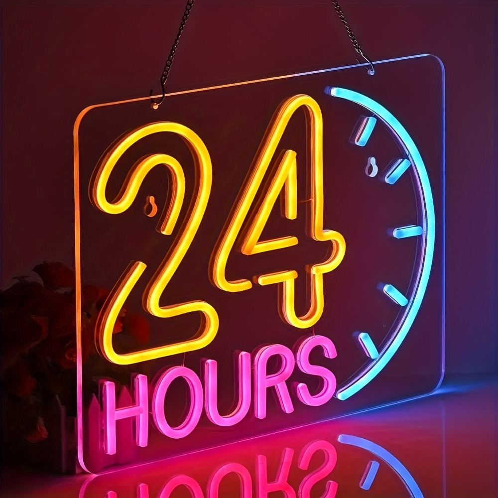 Decor Lighting Opening Hours - 24시간 LED 네온사인, USB 전원 다색