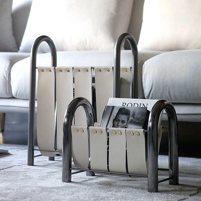 Lighting And Decor Magazine - 모던 라이트 럭셔리 메탈 가죽 잡지꽂이,