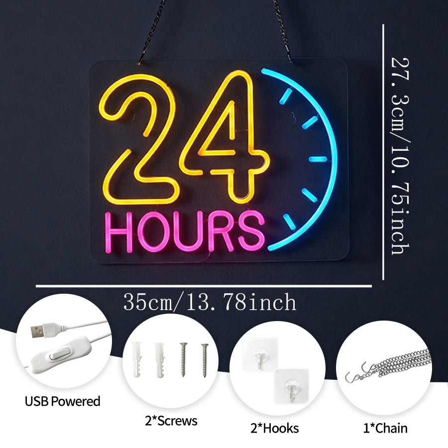 24시간 네온사인 조명 글자 LED 사인, 벽 장식용, - Decor Lighting Opening Hours 리뷰 및 가격