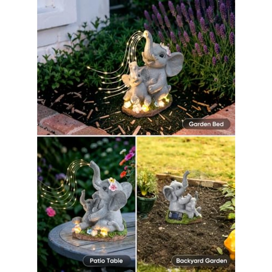 태양광 코끼리 정원 장식 조각상, 다육식물과 물주기 L - Garden Lighting Decor 리뷰 및 가격
