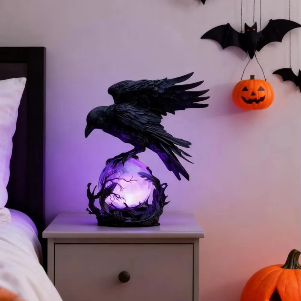 고딕 레이븐 LED 램프 수제 조각품 보라색 발광 구체 - Unique Lighting Decor 리뷰 및 가격