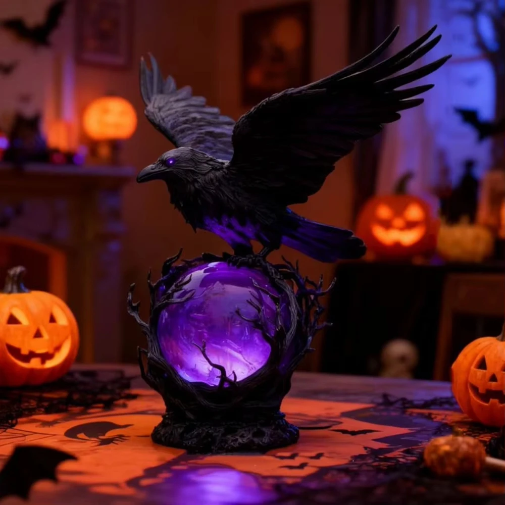 고딕 레이븐 LED 램프 수제 조각품 보라색 발광 구체 - Unique Lighting Decor 리뷰 및 가격