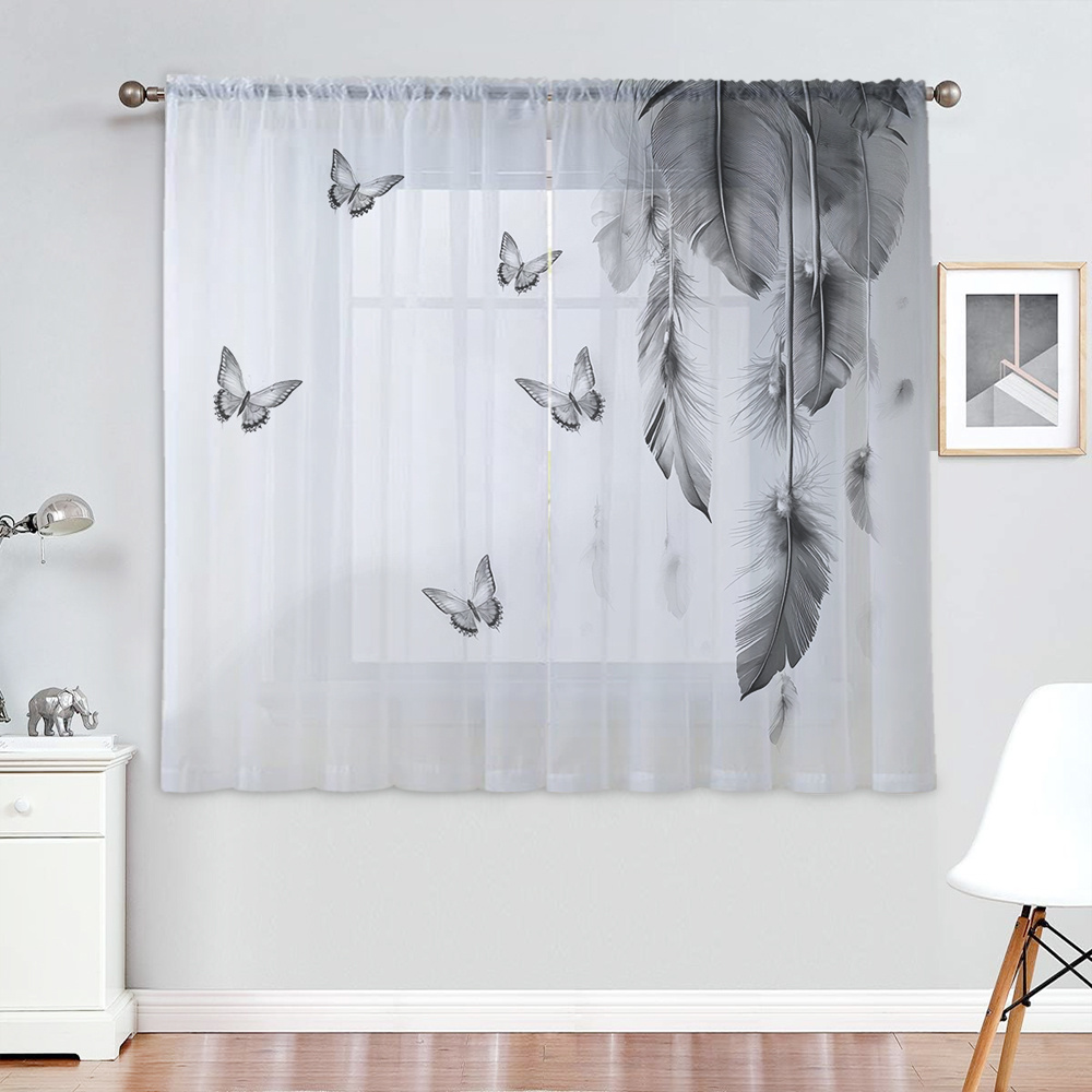 2PCS 디지털 프린트 시어 커튼, 깃털 나비가 가볍게 - Office Lighting Decor 리뷰 및 가격