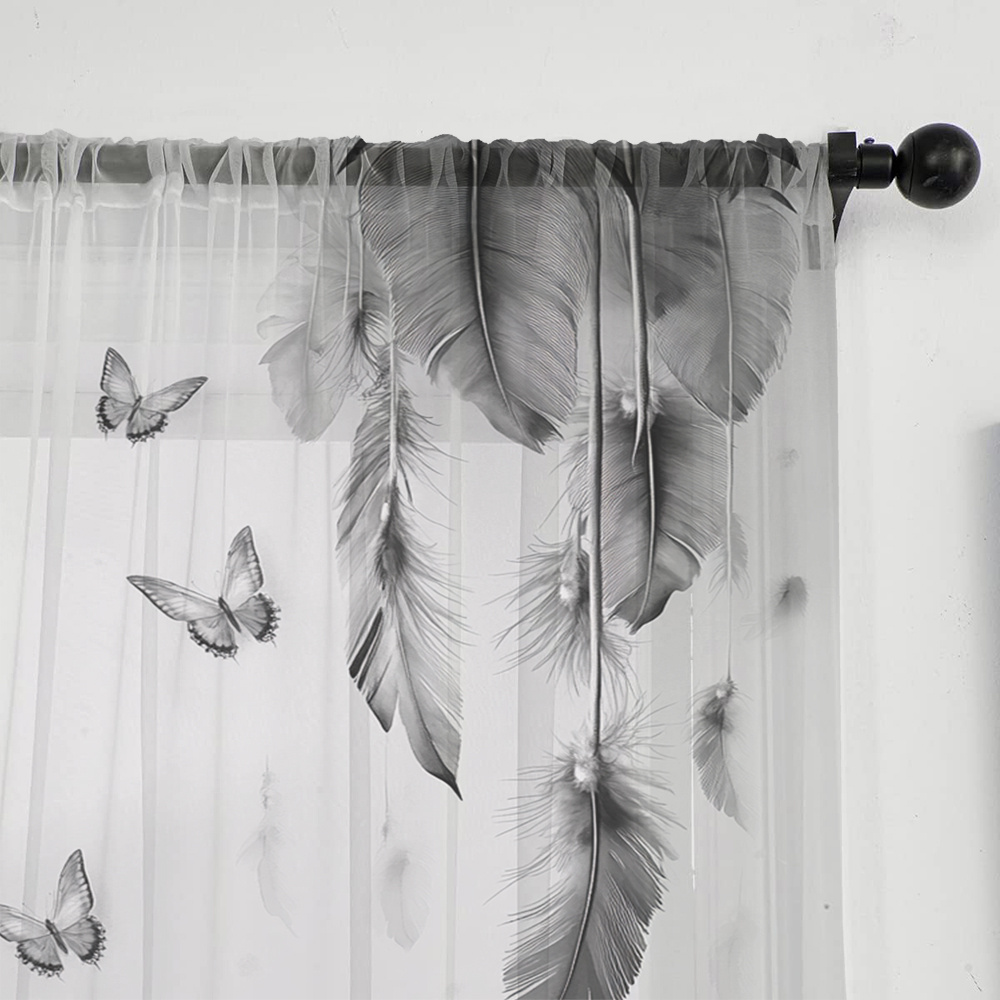 2PCS 디지털 프린트 시어 커튼, 깃털 나비가 가볍게 - Office Lighting Decor 리뷰 및 가격