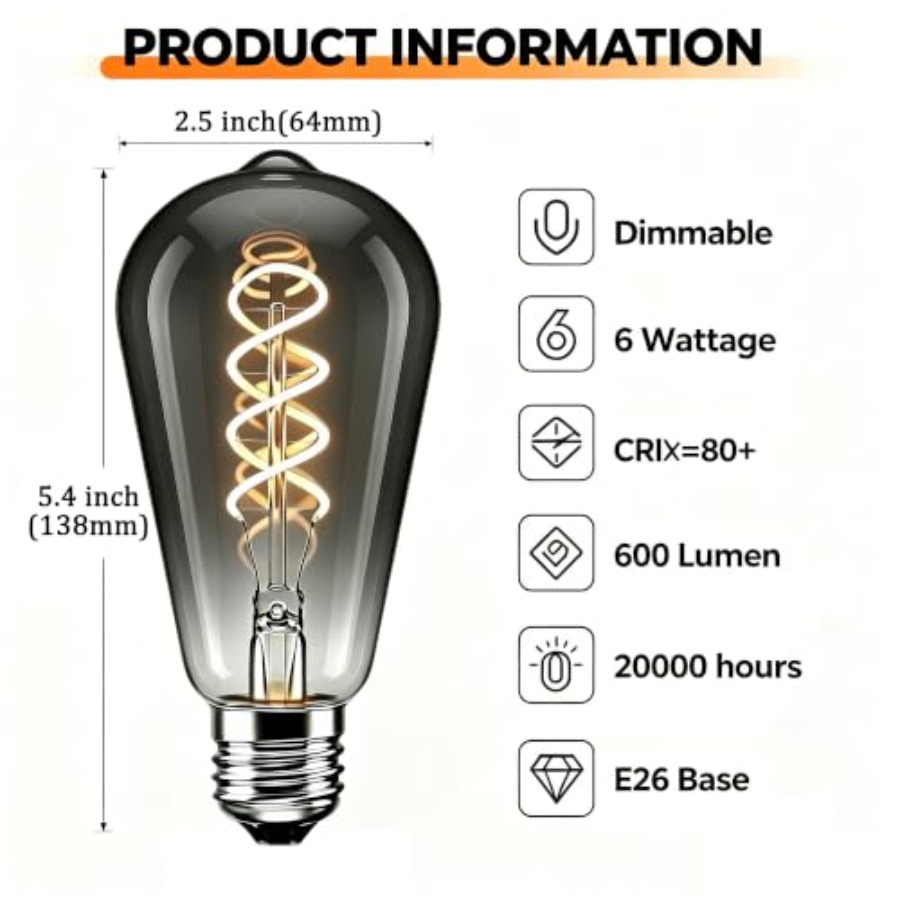 4팩 ST64 LED 에디슨 전구 6W 60W 상당,  - Vintage Lighting Decor 리뷰 및 가격