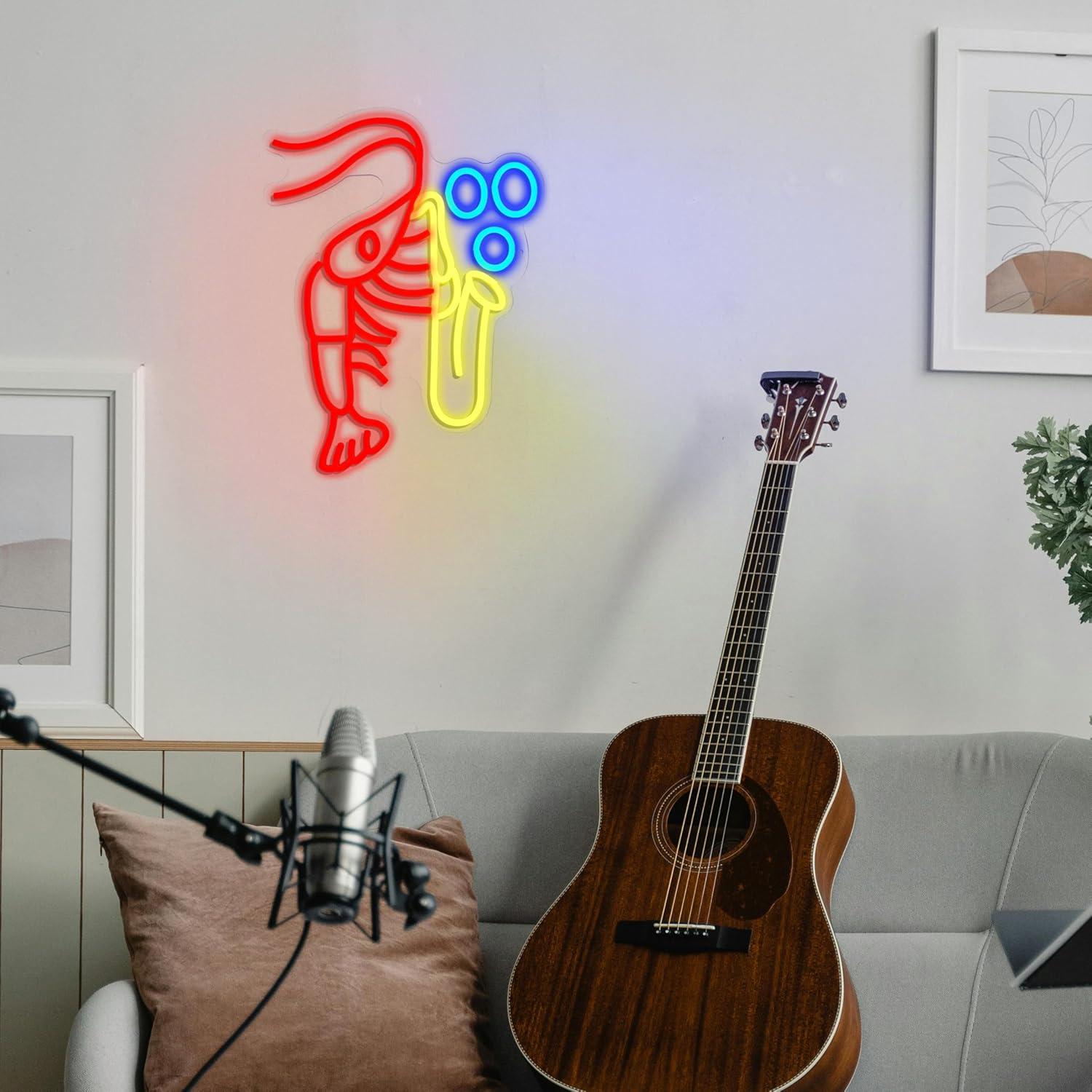 랍스터 색소폰 네온사인 재즈 음악 빈티지 재즈 새우 L - Office Lighting Decor 리뷰 및 가격